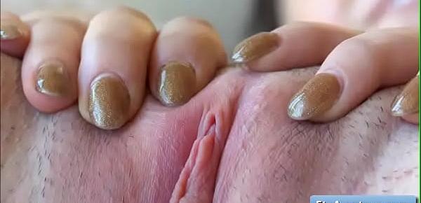  Sexy teen brunette amateur Kylie finger fuck her juicy pink wet bald pussy and reach intense orgasms